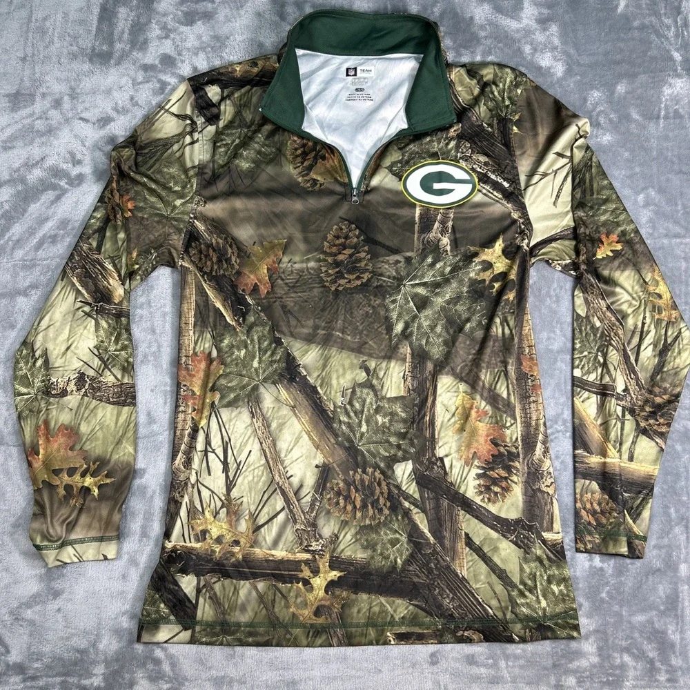 NFL Team Apparel TX3 cool Shirt Mens Large Camo 1/4‎ Zip Green Bay Packers